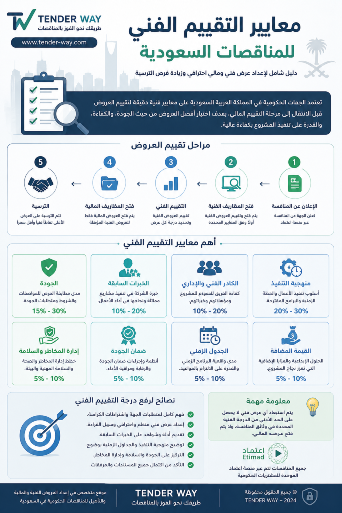 معايير التقييم الفني للمناقصات السعودية: كيفية إعداد عرض فني ومالي احترافي 1 معايير التقييم الفني للمناقصات السعودية